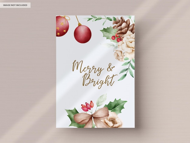 PSD gratuito hermosa plantilla de tarjeta de navidad floral acuarela