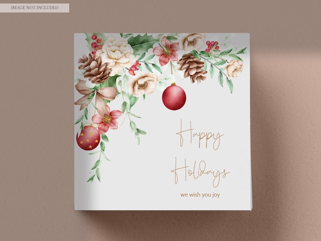 Hermosa plantilla de tarjeta de navidad floral acuarela