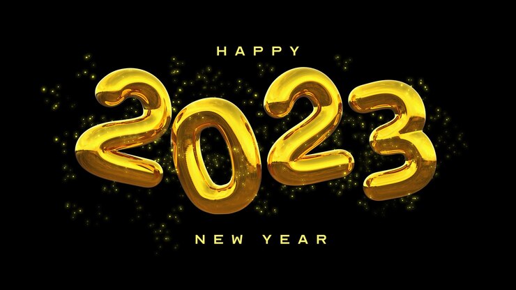 PSD gratuito hermosa y realista plantilla de banner de feliz año nuevo 2023 con elementos 3d
