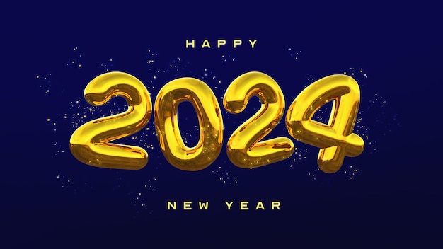 PSD gratuito hermosa y realista plantilla de banner de feliz año nuevo 2024 con elementos 3d