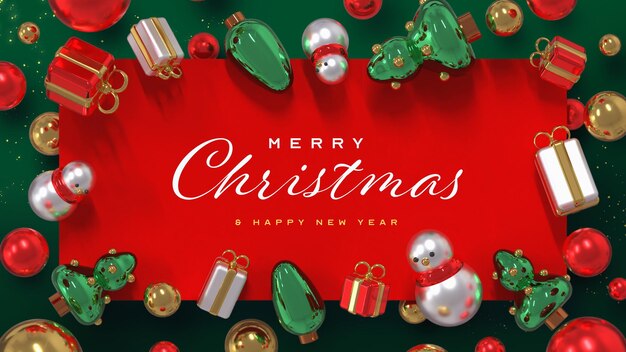 Hermosa y realista plantilla de banner de Navidad con elementos 3D y espacio de copia