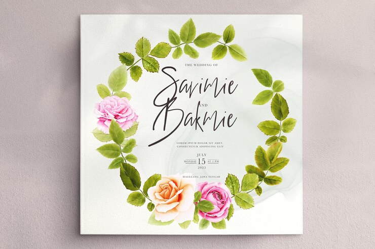PSD gratuito hermosa tarjeta de diseño de corona floral acuarela