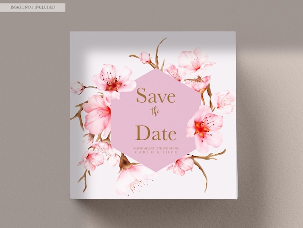 PSD gratuito hermosa tarjeta de invitación de boda con flor de cerezo dulce