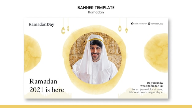 PSD gratuito hermoso banner de ramadán con foto