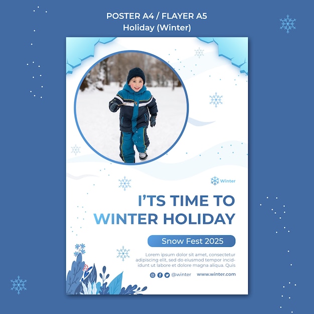 PSD gratuito hermoso cartel de vacaciones de invierno o plantilla de volante