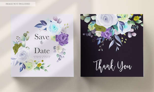 PSD gratuito hermoso conjunto de tarjetas de invitación de boda floral de rosas dibujadas a mano