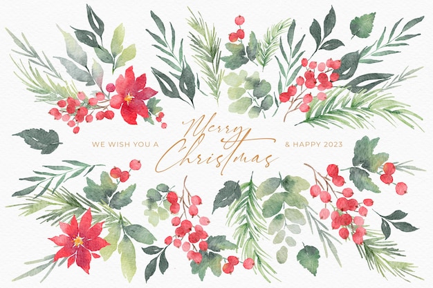 PSD gratuito hermoso fondo de navidad de acuarela con hojas y flores