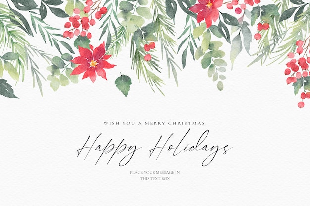 PSD gratuito hermoso fondo de navidad de acuarela con hojas y flores