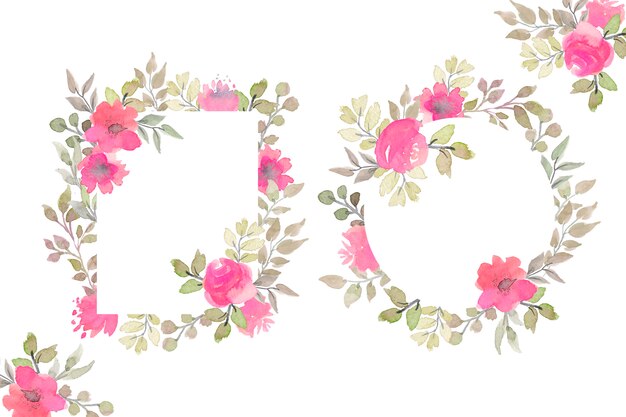 Hermosos marcos florales con flores de acuarela