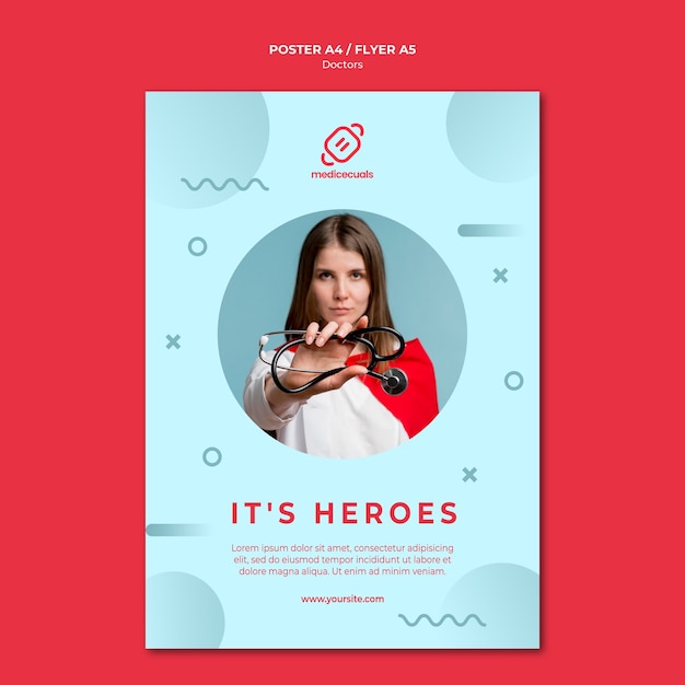 Gratis PSD hero medic met stethoscoop poster sjabloon