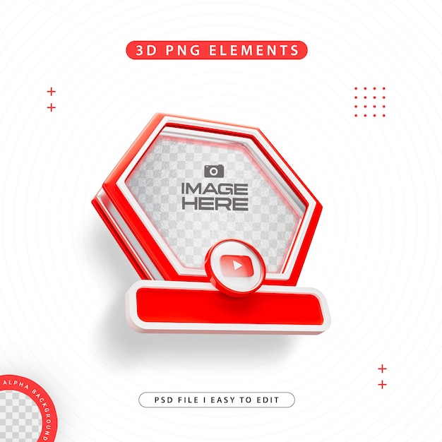 Hexagon Profile 3D Frame para Youtube en las redes sociales aisladas