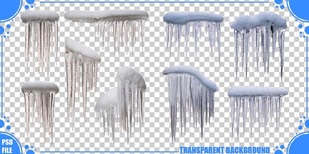 Los hielos con capas de nieve sobre un fondo transparente
