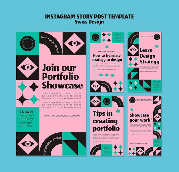 PSD gratuito historia de instagram de diseño suizo