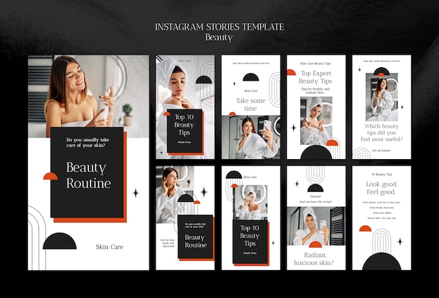 PSD gratuito historias de belleza en instagram de diseño plano