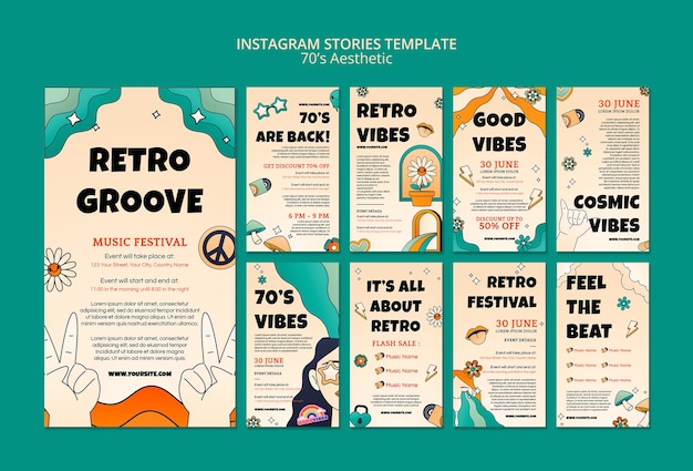 PSD gratuito historias estéticas de instagram de los 70