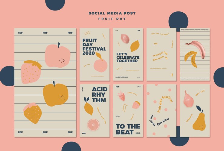PSD gratuito historias ilustradas del día de la fruta en instagram