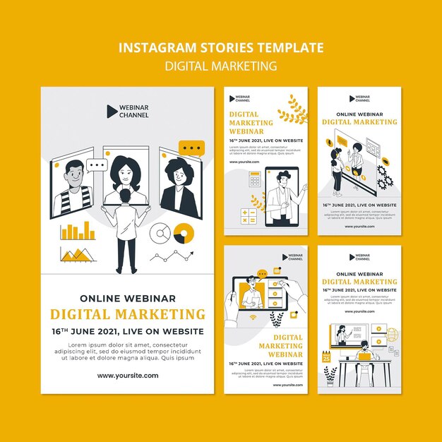 Historias ilustradas de instagram de marketing digital