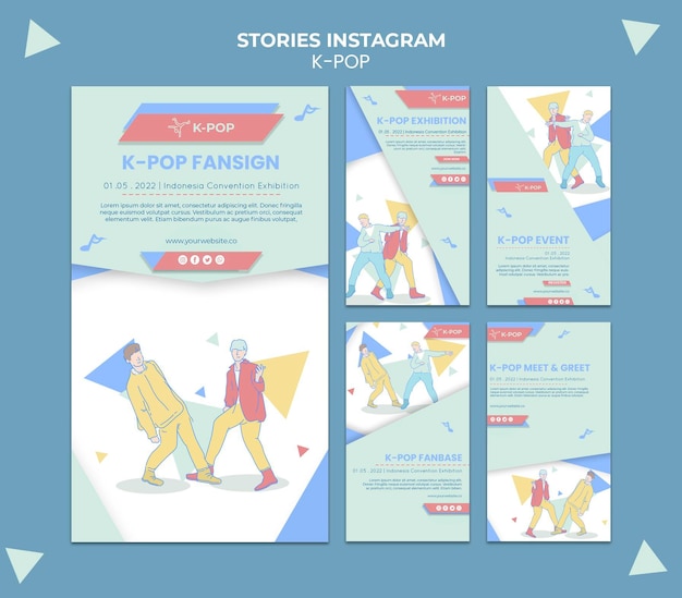 PSD gratuito historias ilustradas de k-pop en redes sociales
