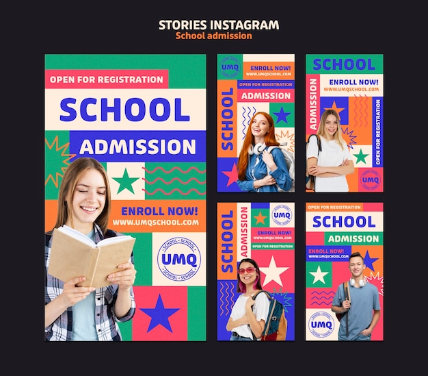 Historias de instagram de admisión a la escuela de diseño plano