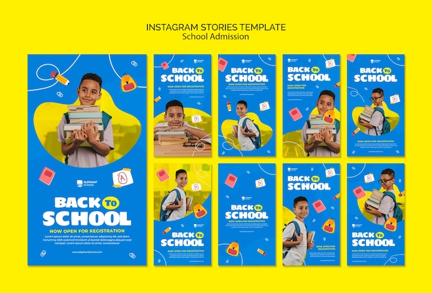 PSD gratuito historias de instagram de admisión a la escuela de diseño plano