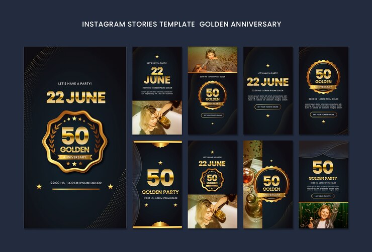PSD gratuito historias de instagram del aniversario de oro