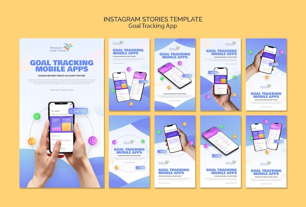 PSD gratuito historias de instagram de la aplicación de seguimiento de objetivos