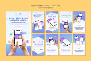 PSD gratuito historias de instagram de la aplicación de seguimiento de objetivos