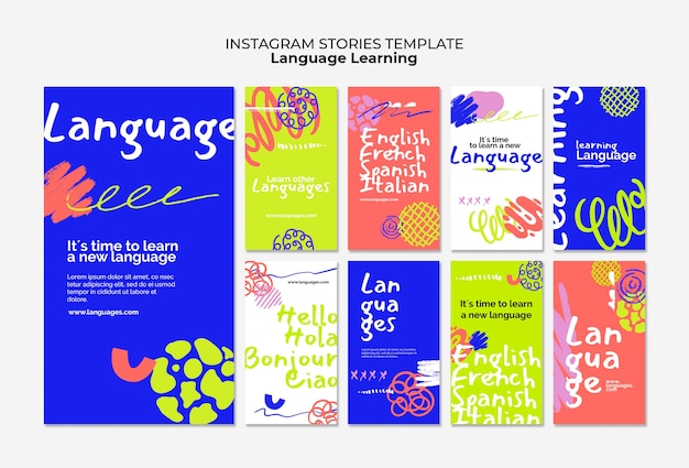 PSD gratuito historias de instagram de aprendizaje de idiomas
