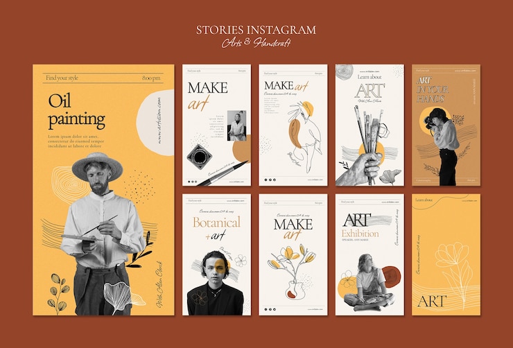PSD gratuito historias de instagram de artes y artesanías