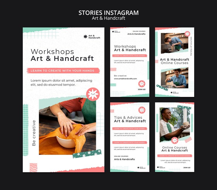 PSD gratuito historias de instagram de artes mínimas y artesanía.