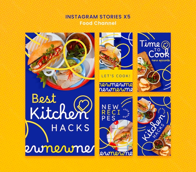 PSD gratuito historias de instagram del canal de comida