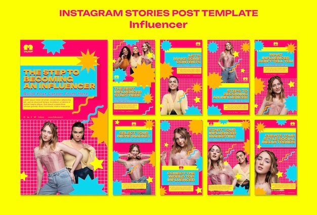 Historias de instagram de carrera de influencer de diseño plano