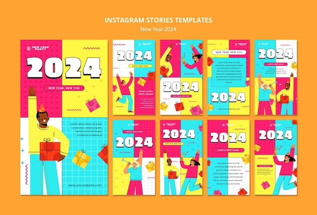 PSD gratuito historias de instagram de celebración del año nuevo 2024.