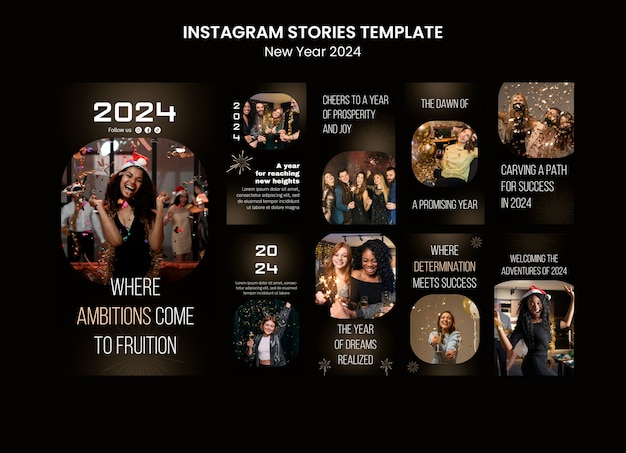 PSD gratuito historias de instagram de celebración del año nuevo 2024.