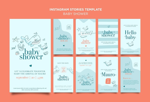 PSD gratuito historias de instagram de celebración de baby shower