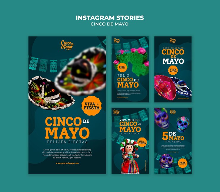 PSD gratuito historias de instagram de celebración del cinco de mayo.