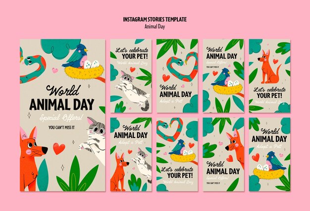 Historias de instagram de celebración del día de los animales