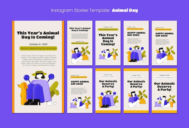 PSD gratuito historias de instagram de celebración del día de los animales