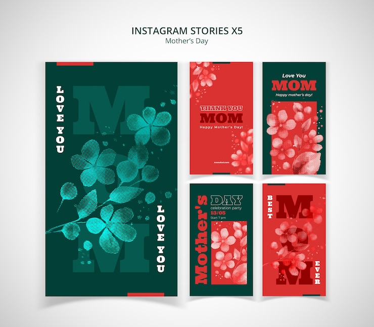 PSD gratuito historias de instagram de celebración del día de la madre.