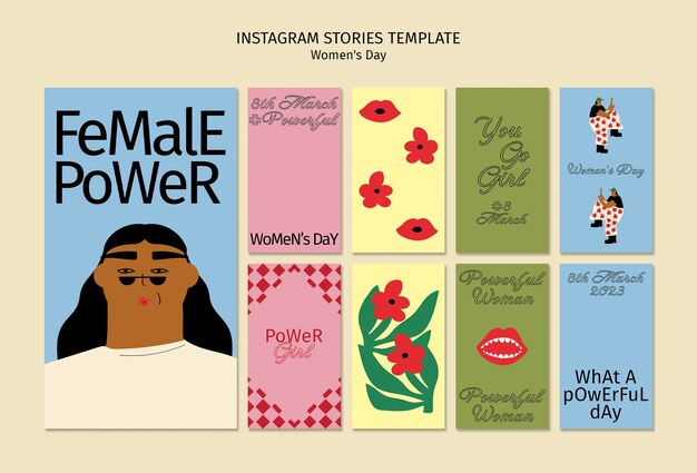 Historias de instagram de celebración del día de la mujer.