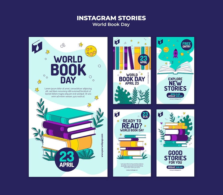 PSD gratuito historias de instagram de celebración del día mundial del libro