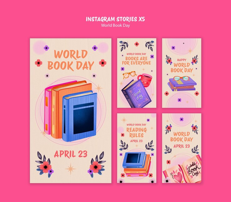PSD gratuito historias de instagram de celebración del día mundial del libro