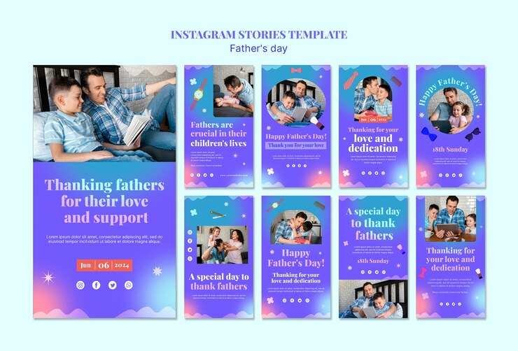 PSD gratuito historias de instagram de celebración del día del padre.
