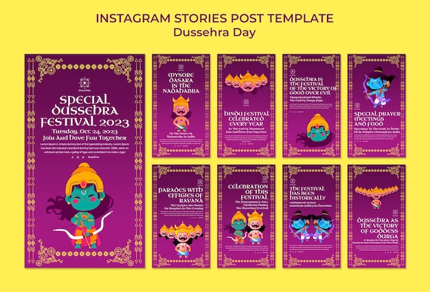 PSD gratuito historias de instagram de celebración de dussehra