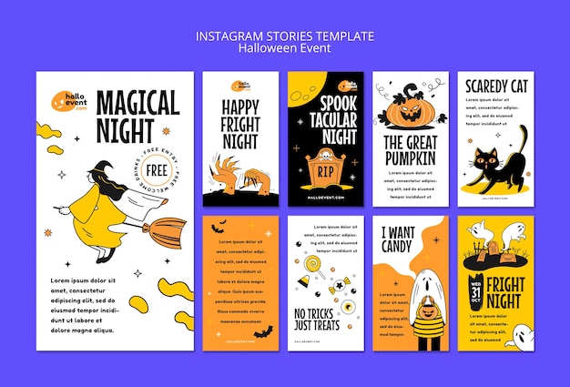 Historias de instagram de celebración de halloween de diseño plano