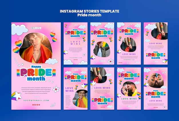 PSD gratuito historias de instagram de celebración del mes del orgullo