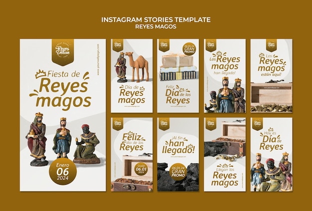 PSD gratuito las historias de instagram de la celebración de reyes magos