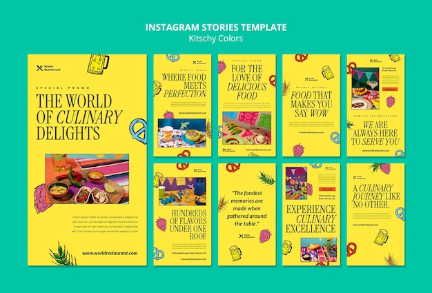 PSD gratuito historias de instagram de comida de colores cursis
