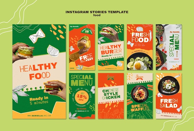 Historias de instagram de comida deliciosa dibujadas a mano