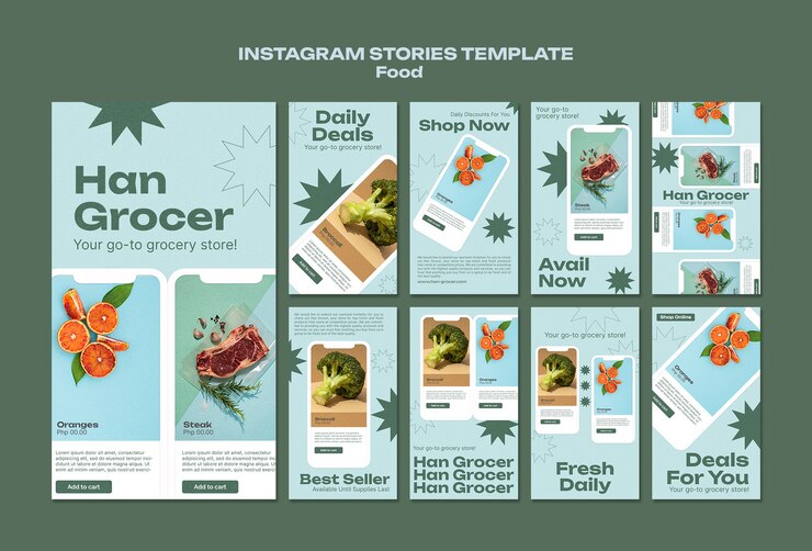 PSD gratuito historias de instagram de comida deliciosa de diseño plano